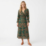 Midi-jurk met Lange Mouwen en Voorste Knoop en Print voor Vrouwen
