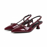 Slingback pumps met kleine hak van glanzend leer en puntige neus voor dames