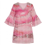 Korte A-lijn Jurk met Abstracte Print en Flared Mouwen en V-hals voor Dames