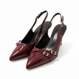 Slingback Pumps met Puntige Neus van Glanzend Synthetisch Leer met Bandjes voor Dames