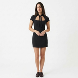 Korte Polkadot Jurk met Off-Shoulder Schouders en Voorzijde Vetersluiting voor Vrouwen