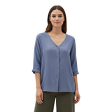 Blouse voor Vrouwen met V-hals, Knopen en 3/4 Mouwen van Linnen en Katoen