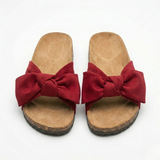 Platte Sandalen voor Dames met Decoratieve Knoop en Rubber Zool in Kurkstijl