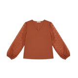 Damesblouse met V-hals en puffmouwen van textuurstof