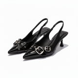 Slingback Pumps met Puntige Neus van Synthetisch Leer met Metalen Details voor Dames