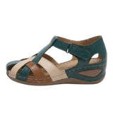 Dames Gladiator Sandalen van PU Leer met Gesloten Neus en Lage Wedge Zool
