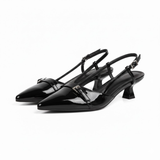 Slingback pumps met kleine hak van glanzend leer en puntige neus voor dames