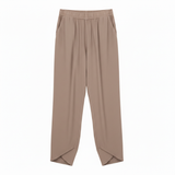 Laura - Hoge taille dames broek, enkel lengte, brede pijpen, in een linnenmix met elastische taille