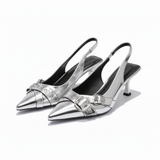 Slingback Pumps met Puntige Neus van Synthetisch Leer met Metalen Details voor Dames