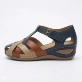 Dames Gladiator Sandalen van PU Leer met Gesloten Neus en Lage Wedge Zool