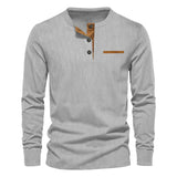 Herman Koch | Heren langarm Henley-shirt van geribde katoenmix