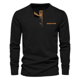 Herman Koch | Heren langarm Henley-shirt van geribde katoenmix