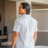 Charles | Gestreept Heren Zomer Linnen Overhemd met Staande Kraag