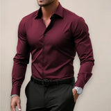 Slim Fit Heren Overhemd Stretch Elegant Zakelijk