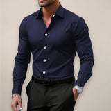 Slim Fit Heren Overhemd Stretch Elegant Zakelijk