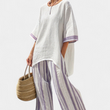 Allegra – comfortabele blouse en gestreepte bamboe broek