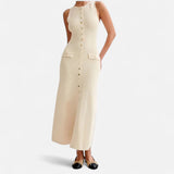 Ancienne Monde | Lange Mouw Trui Jurk met Knopen voor Dames – Zomer Elegantie zonder Mouwen