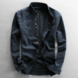 Heren Overhemd Opstaande Kraag Vintage Stijl