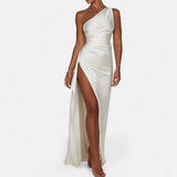 Ancienne Monde | Asymmetrische Lange Jurk voor Vrouwen – Sculpturale Silhouette, Natuurlijke Beweging